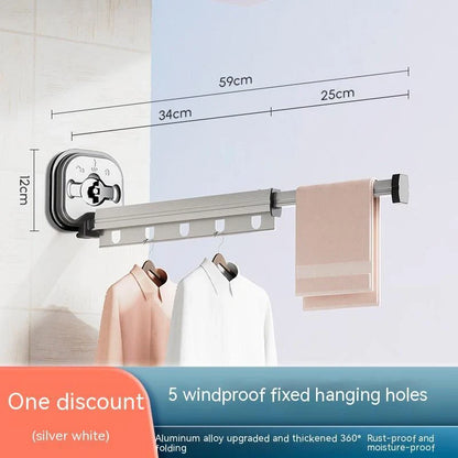 Aluminium suction cup folding clothes hanger with retractable drying rack