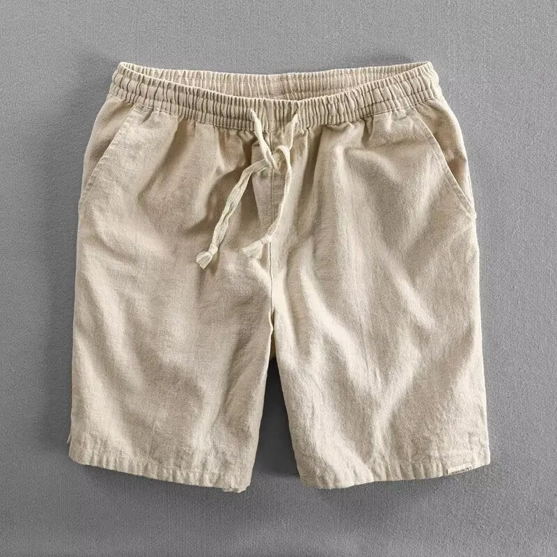 Ramie cotton linen casual shorts in straight type fifth pants length design with micro elasticity