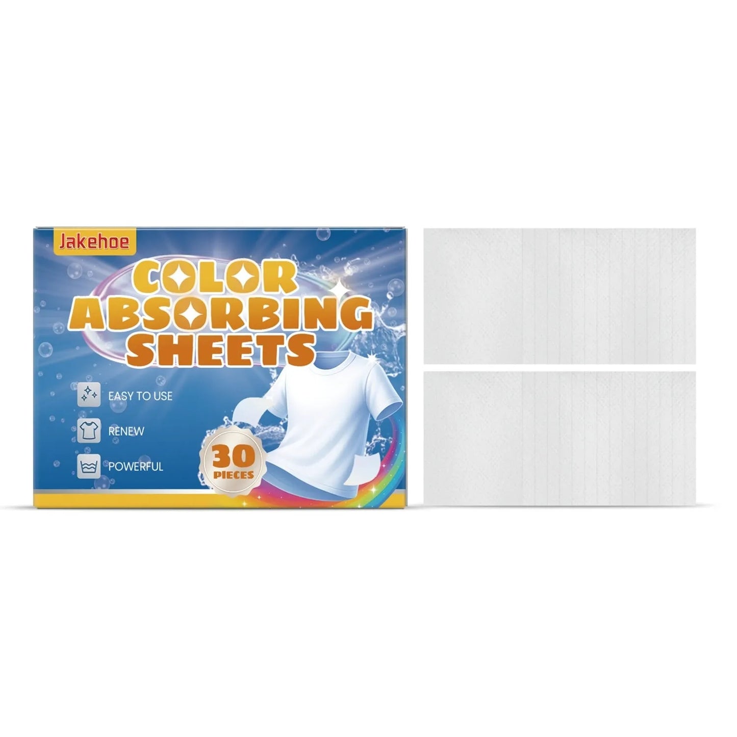 Pack of 30 colour absorbing sheets for laundry to prevent dye transfer and protect fabric colours