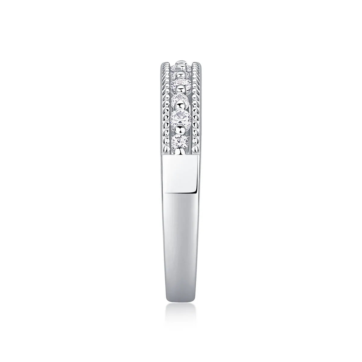Wedding ring set with moissanite below 0.1 carat, S925 silver platinum plated, sizes 5 to 9, gift box.