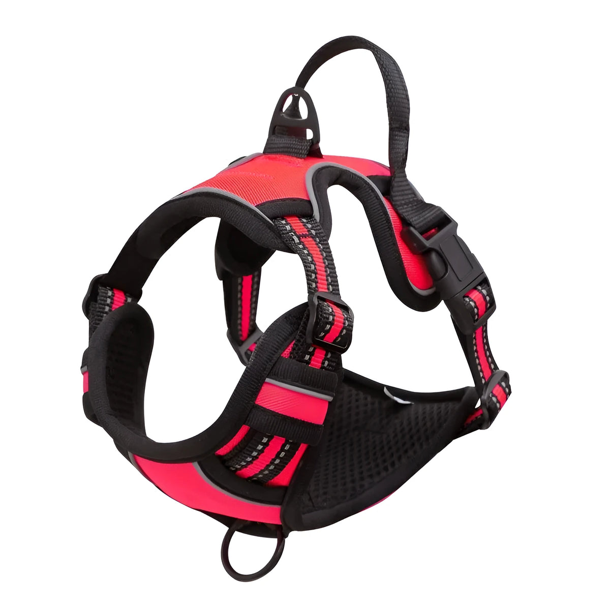 Adjustable Oxford cloth dog chest harness shown in multiple colours including red, blue, and green.