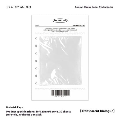 Happy Series message sticky notes refill pad showing 30 sheets in one of four cover colour options.