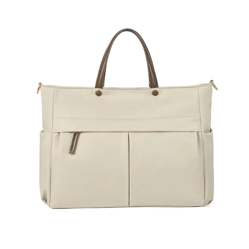 Women's portable Oxford cloth briefcase with 36cm length and contrast stitching in black colour