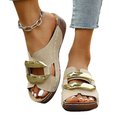 Roman-style platform flip-flop sandals in black, white, khaki, and sea blue on a rubber sole.