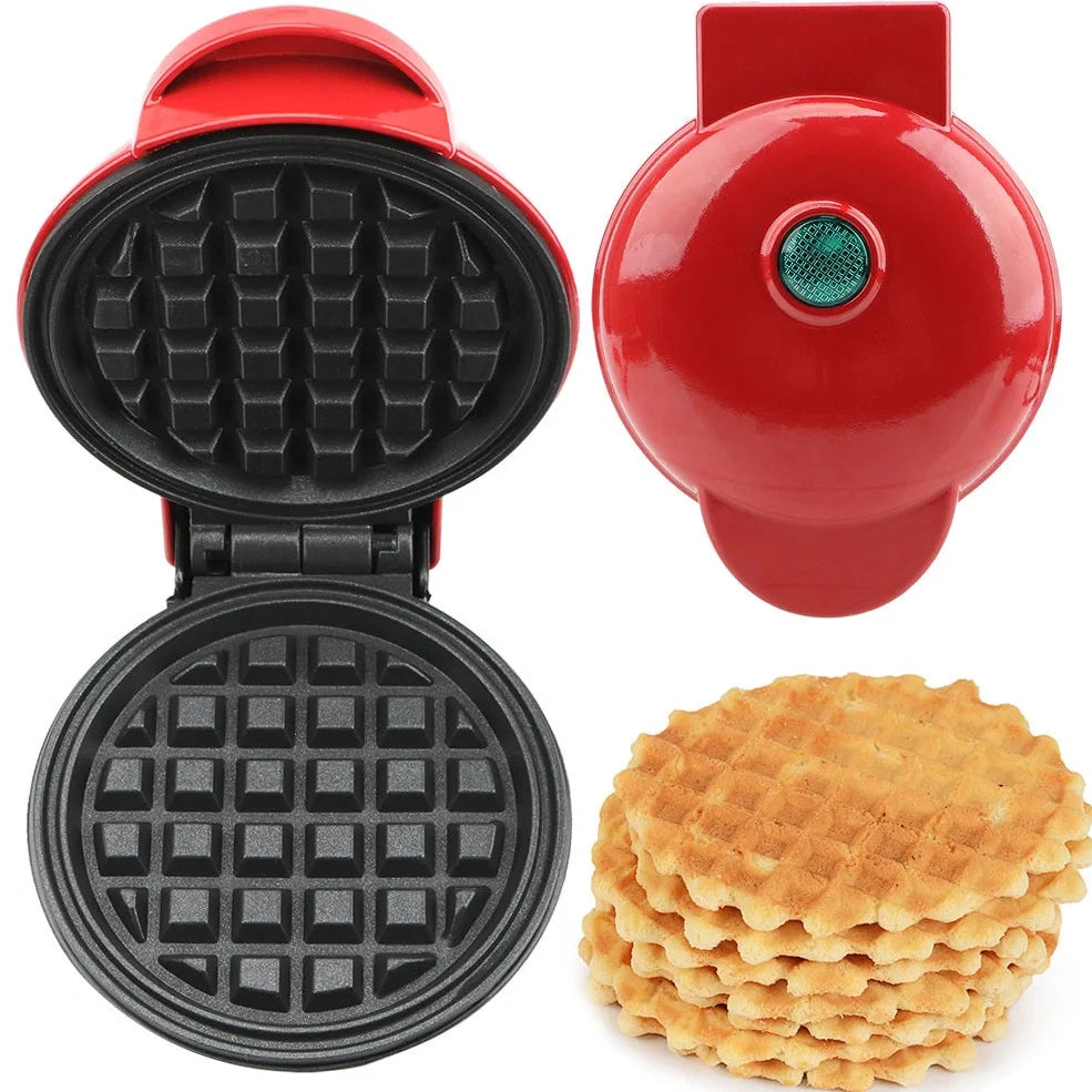 Red electric waffle maker measuring 10cm x 15cm x 20cm with EU plug and non-stick cooking surfaces