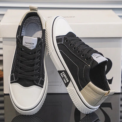Men's canvas skate shoes in blue with PVC soles and lace-up front
