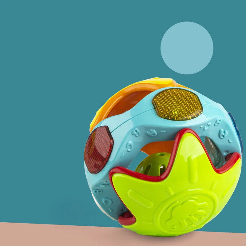 Bright yellow and orange baby rolling ball educational toy with smooth arc design