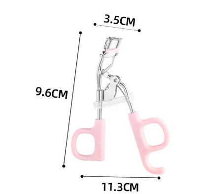 A4 chromium-coated scissor-style eyelash curler with tail design in pink or purple colour options
