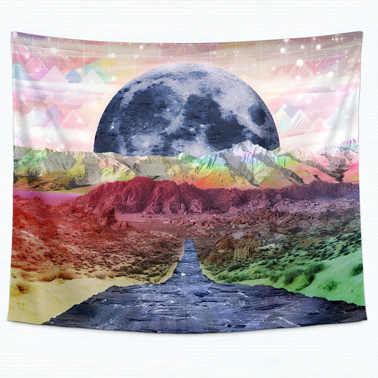 Bohemian psychedelic sunset pattern tapestry blanket in polyester, 150x100cm short plush size, machine woven for dorm walls