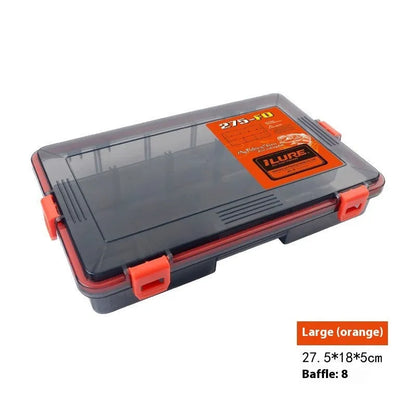 Blue waterproof PP plastic fishing lure storage box with lid open, showing single compartment.