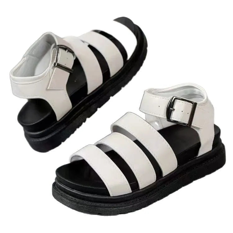 Outdoor sandals with a thick rubber sole, PU upper, and an adjustable buckle strap over the foot.