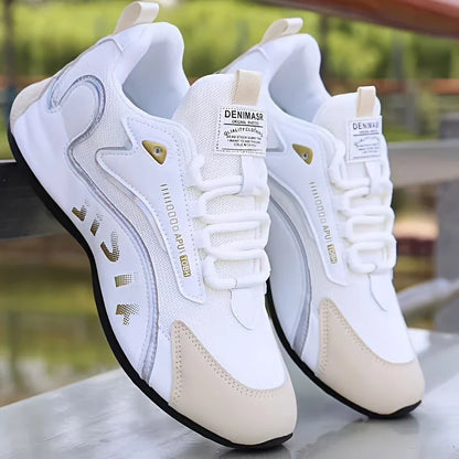 Stylish lace-up sneakers with colorblock design, breathable mesh, and non-slip sole for active men