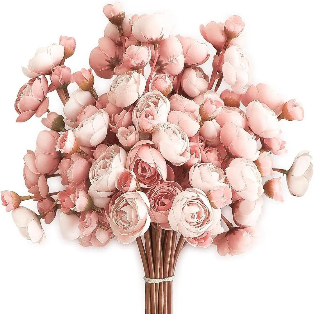 Six simulation silk mini bridal bouquets with white and pink flower heads for wedding or home decoration