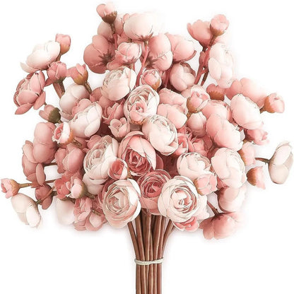 Six simulation silk mini bridal bouquets with white and pink flower heads for wedding or home decoration