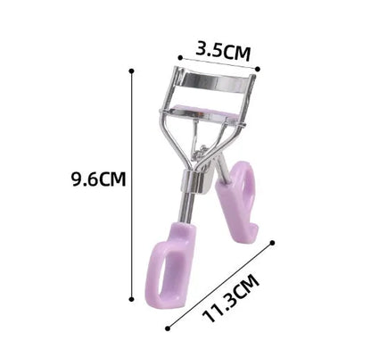A4 chromium-coated scissor-style eyelash curler with tail design in pink or purple colour options