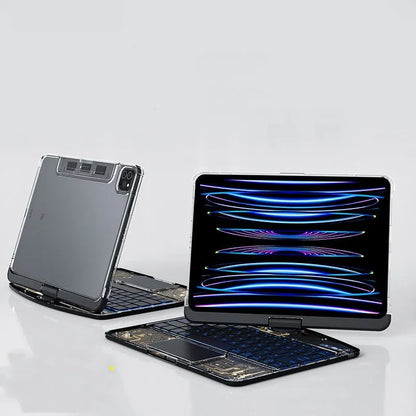 Transparent iPad keyboard case wireless Bluetooth protective cover showing iPad inside with magic control keyboard