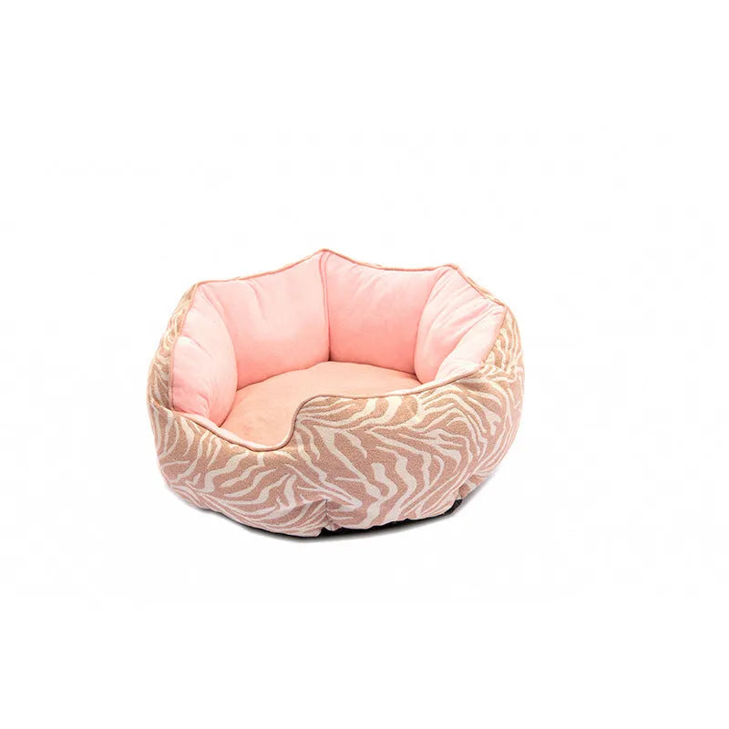 Octagonal fabric pet bed for small dogs and cats with a removable centre mat