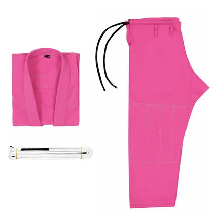 Brazilian Jiu-jitsu clothing set in cotton blend fabric, showing top and trousers for training wear