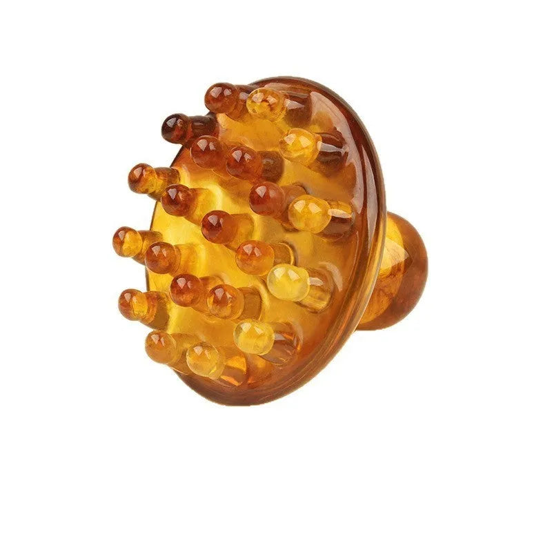 Brown and yellow disc massage comb with 21 teeth for head meridian massage
