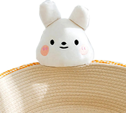 Woven cotton rope basket cat bed with integrated scratching edges for cats and small dogs.