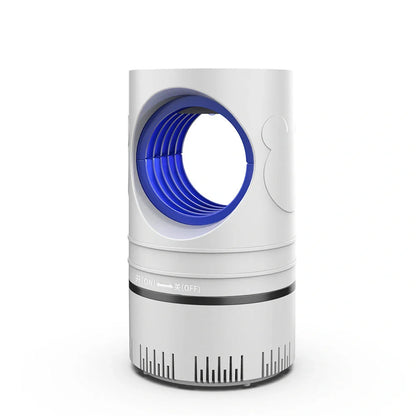 White mosquito killing lamp measuring 8cm wide with UV light and suction technology for household insect control