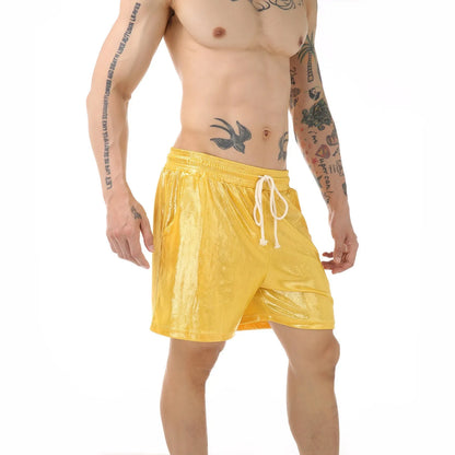 Men's silver polyester casual home pants laid flat, showing relaxed fit.