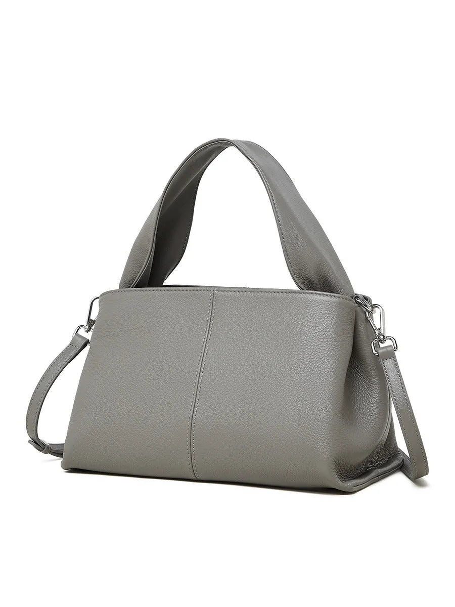 Women's genuine leather messenger bag in horizontal square shape with retro texture cowhide and shoulder straps