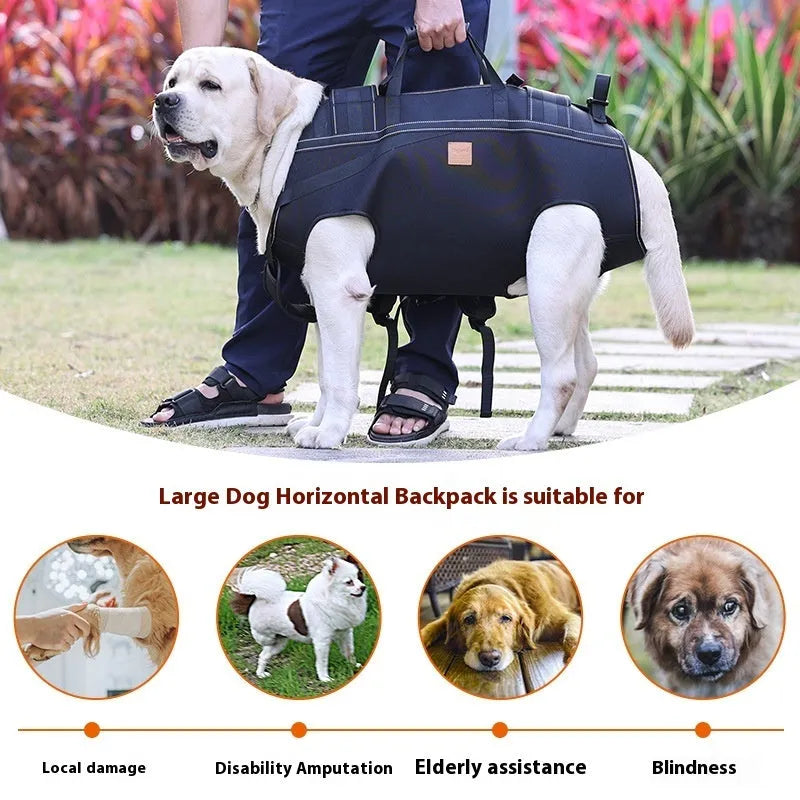 Black oxford cloth dog backpack for medium and large pets with adjustable straps