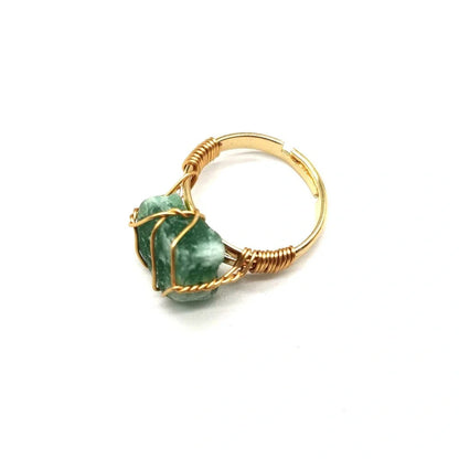 Adjustable hand-wrapped rough stone agate ring in various colours with ethnic design