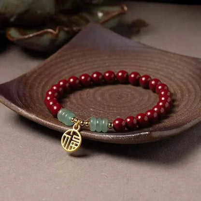 Handmade gold cinnabar wave bracelet with copper beads in national style design