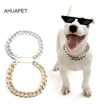 Gold colour twisted chain dog collar with an adjustable buckle for small to medium-sized dogs.