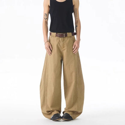 Brown straight-leg men's casual jeans with micro elasticity and Korean style design