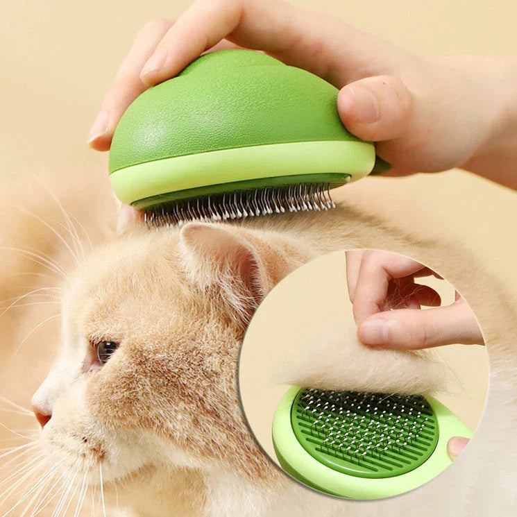 Plush avocado-shaped pet grooming brush with massage function for cats and dogs