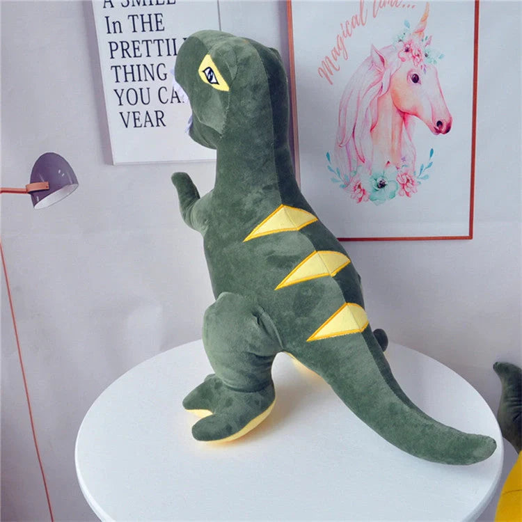 Green cartoon Tyrannosaurus dinosaur plush toy with reversible sequins