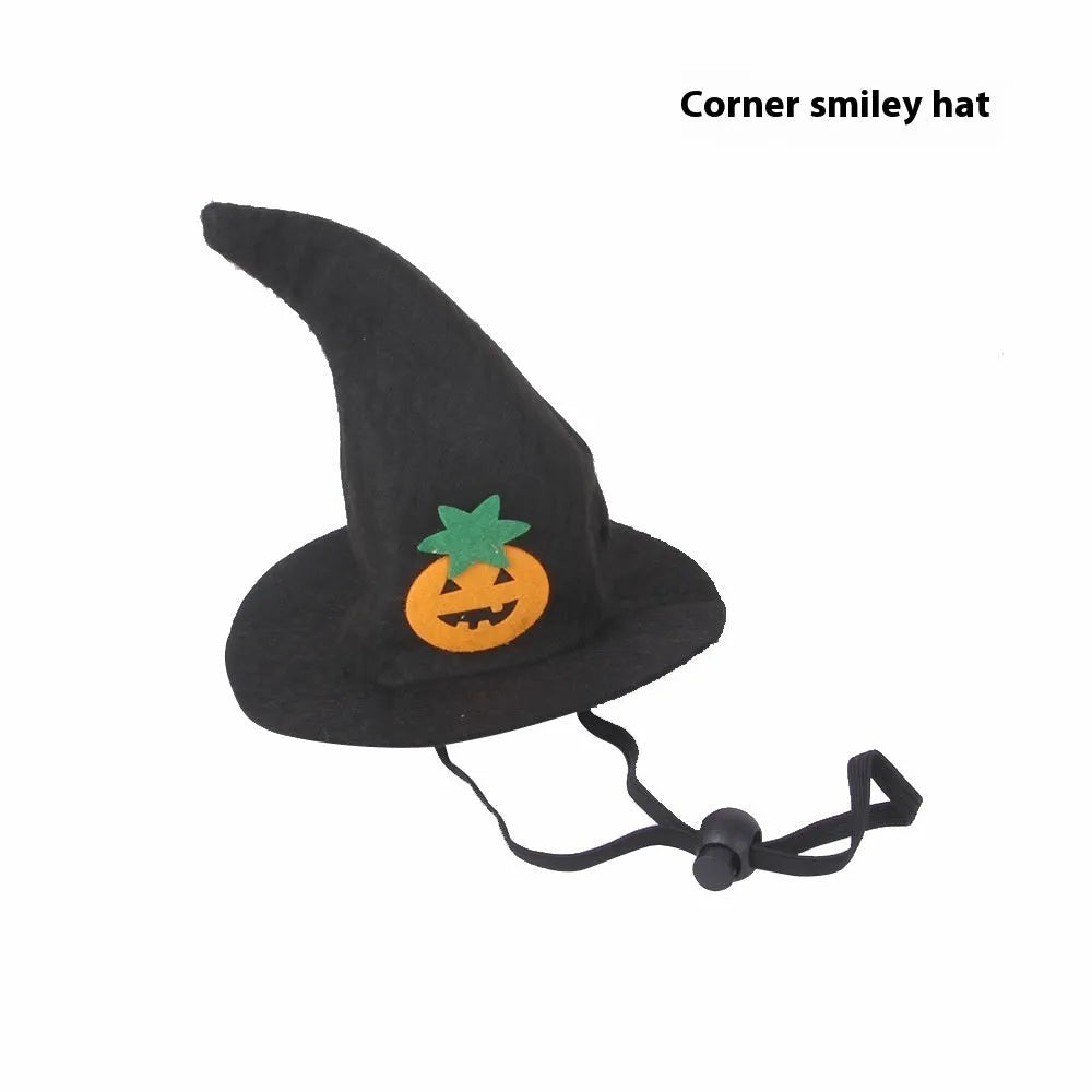 Pet Halloween hat with embossed pumpkin design on cloth material for cats and dogs