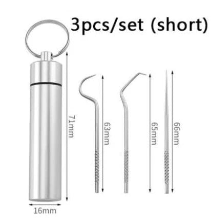 Premium stainless steel toothpick set with dental floss for portable, hassle-free dental care on the go