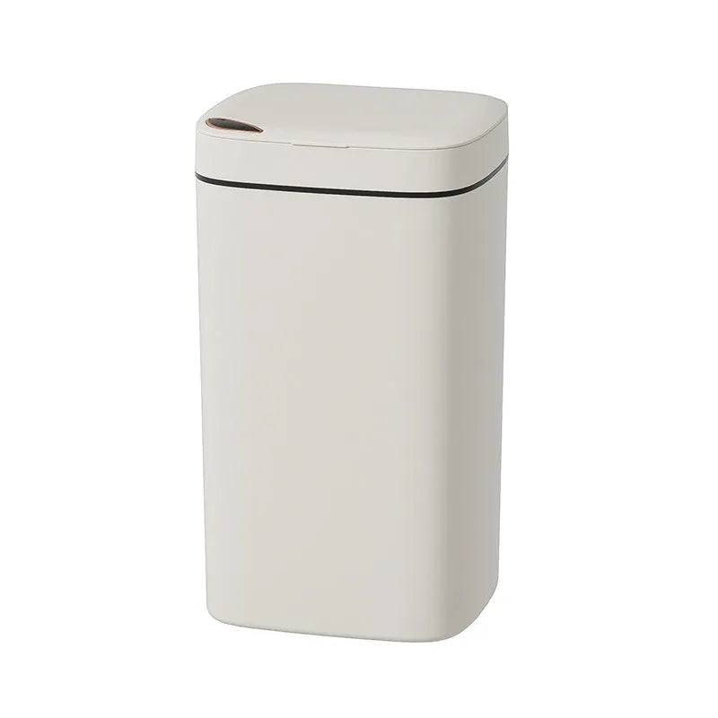 Square automatic induction garbage bin with sensor opening lid in milky white colour variant