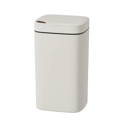 Square automatic induction garbage bin with sensor opening lid in milky white colour variant