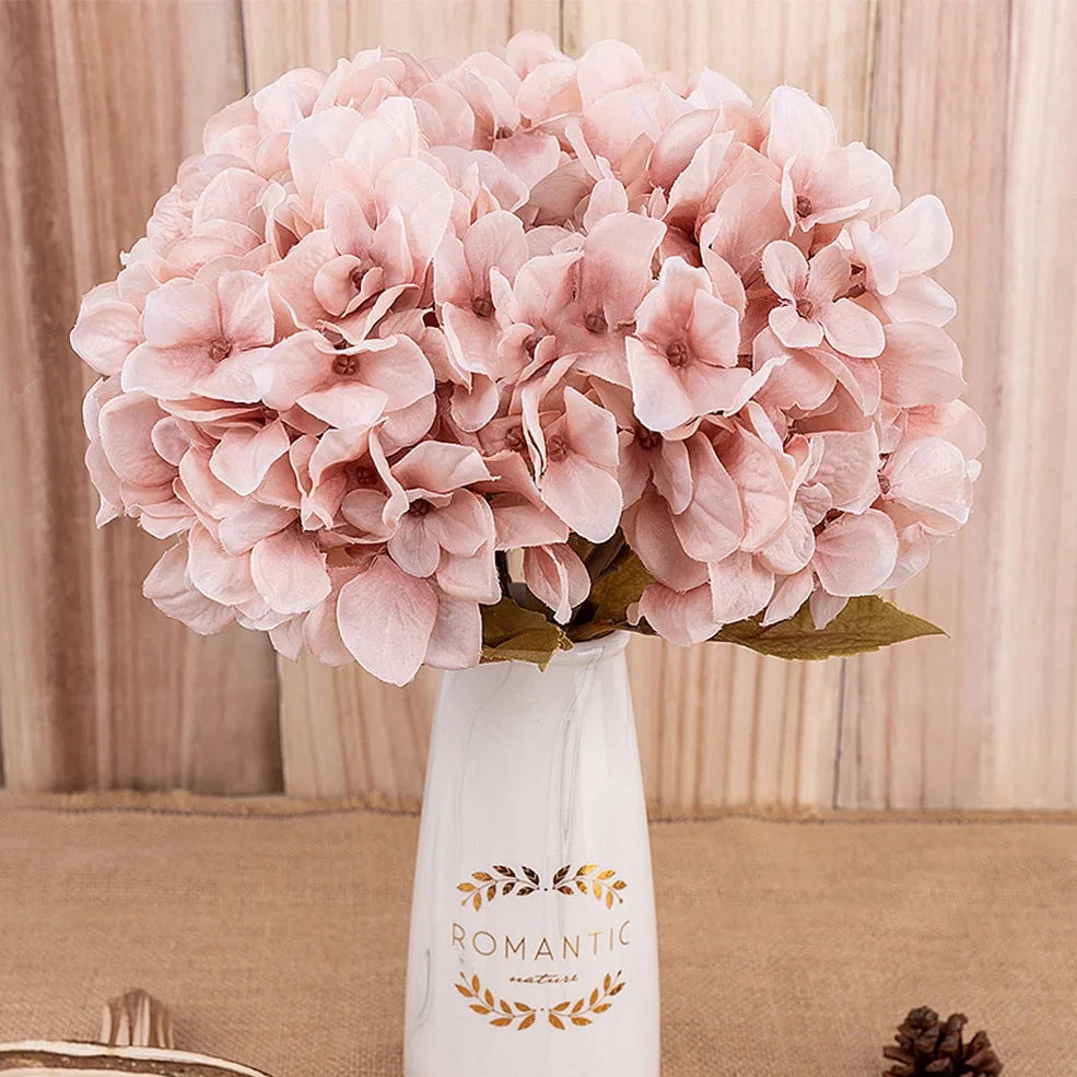36cm artificial hydrangea branch with 16cm flower heads in coffee brown colour
