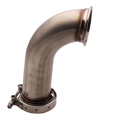 Stainless steel V-clamp downpipe plumbing component with secure attachment design