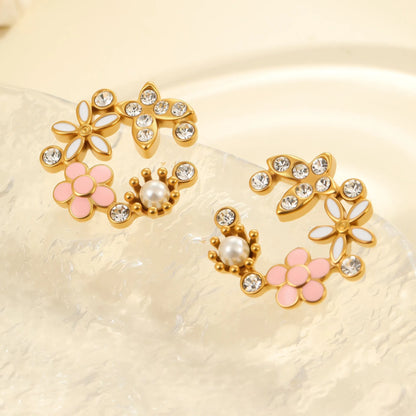 Colourful flower stud earrings with petal design made from 18K stainless steel