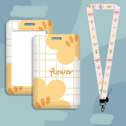 Cartoon style plastic ID card holder with lanyard, dimensions 110mm by 70mm.
