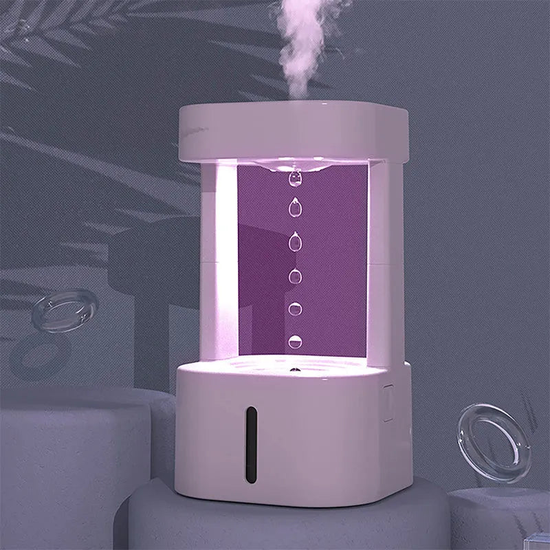 Anti-gravity water drop humidifier with optical illusion water flow and 580ML water tank