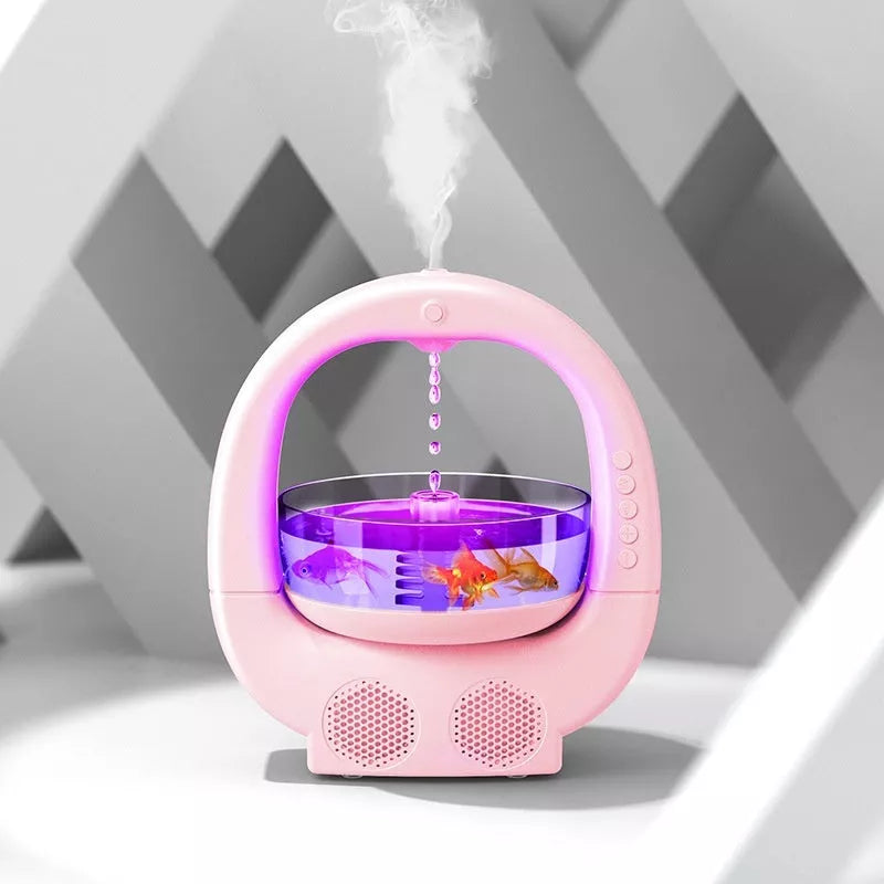 3-in-1 Anti-Gravity Humidifier with Bluetooth speaker and ambient light in white, pink, and black