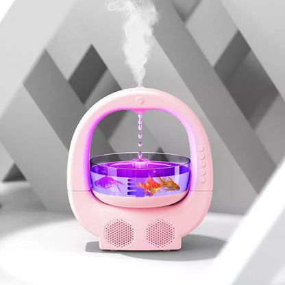 3-in-1 Anti-Gravity Humidifier with Bluetooth speaker and ambient light in white, pink, and black
