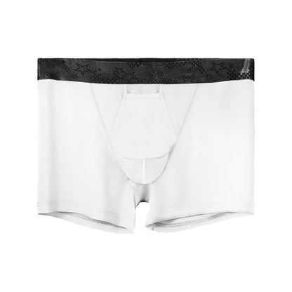Men's ice silk nylon boyshorts in black, grey, blue, white, and light blue colours