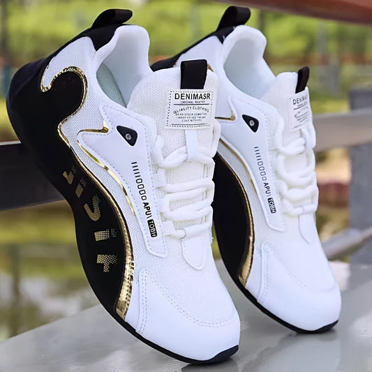 Stylish lace-up sneakers with colorblock design, breathable mesh, and non-slip sole for active men