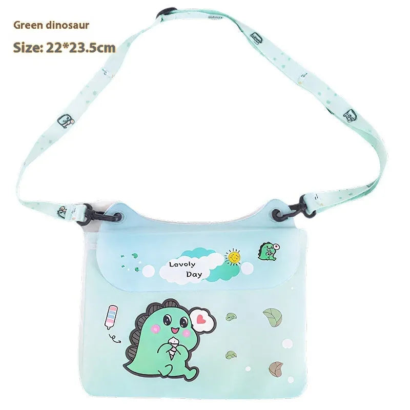 Waterproof PVC phone waist bag with adjustable waistband and touch screen, cartoon animal design, free size