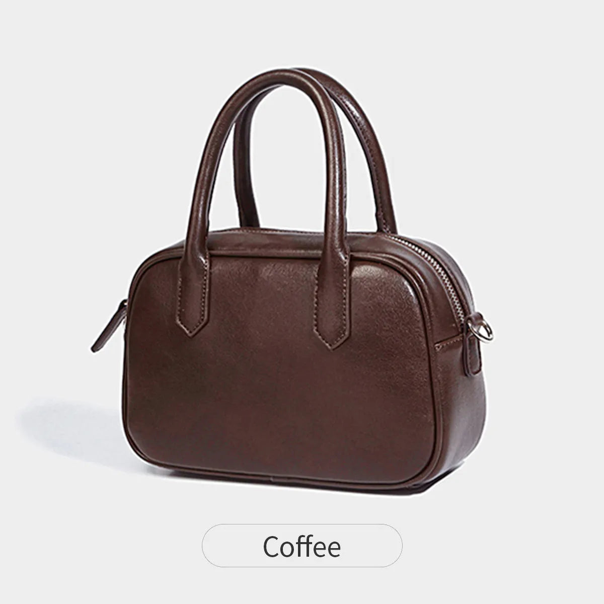 Small square retro messenger bag with single shoulder strap in black or coffee colour