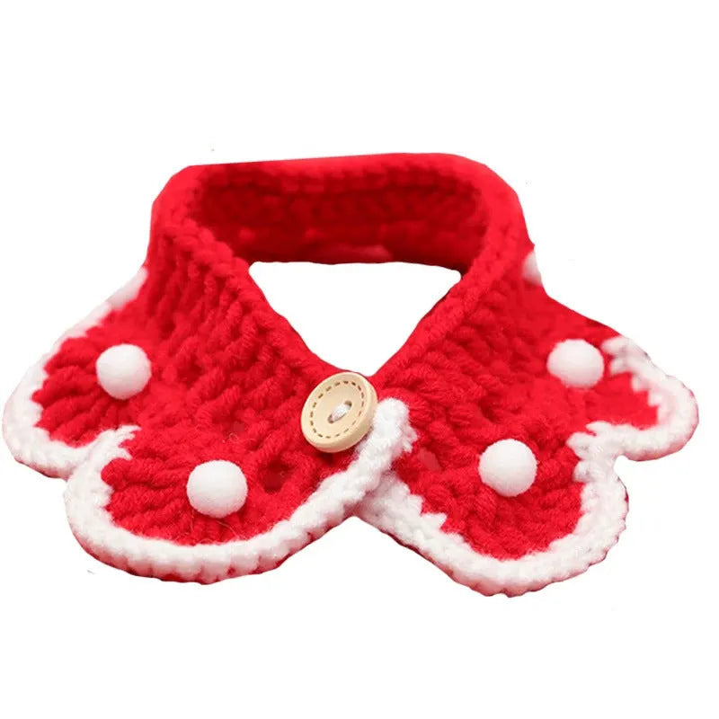 Cartoon pattern wool knitted collar for small pets in milk cotton with adjustable sizing
